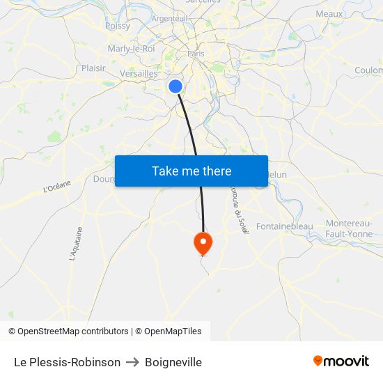 Le Plessis-Robinson to Boigneville map