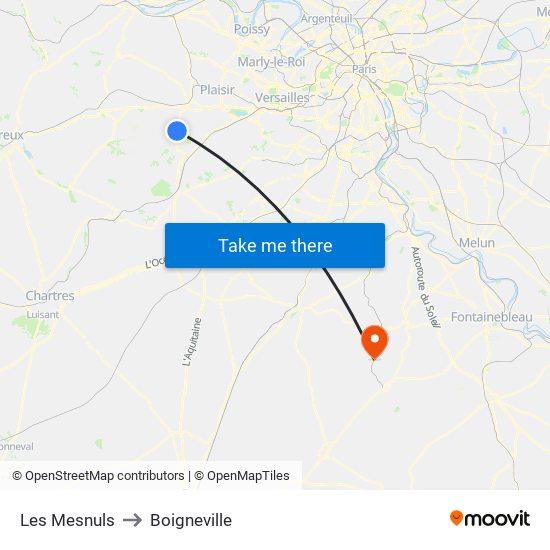 Les Mesnuls to Boigneville map