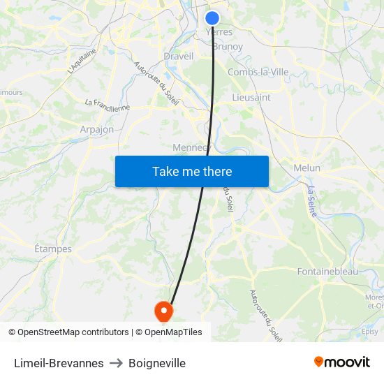 Limeil-Brevannes to Boigneville map