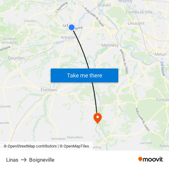 Linas to Boigneville map