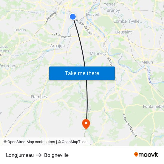 Longjumeau to Boigneville map