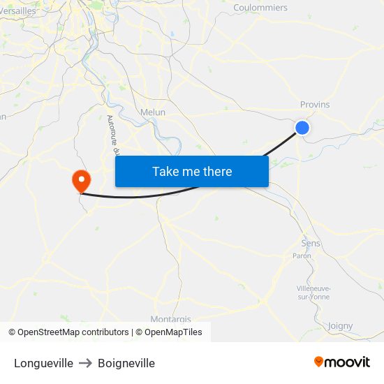 Longueville to Boigneville map