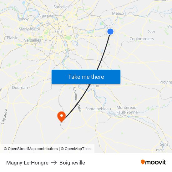 Magny-Le-Hongre to Boigneville map