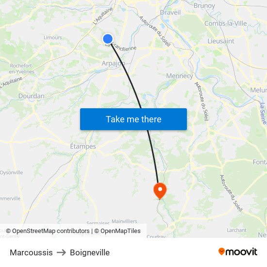 Marcoussis to Boigneville map