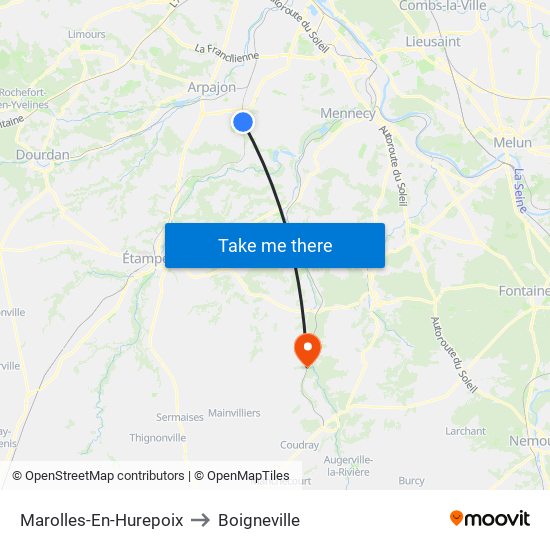 Marolles-En-Hurepoix to Boigneville map