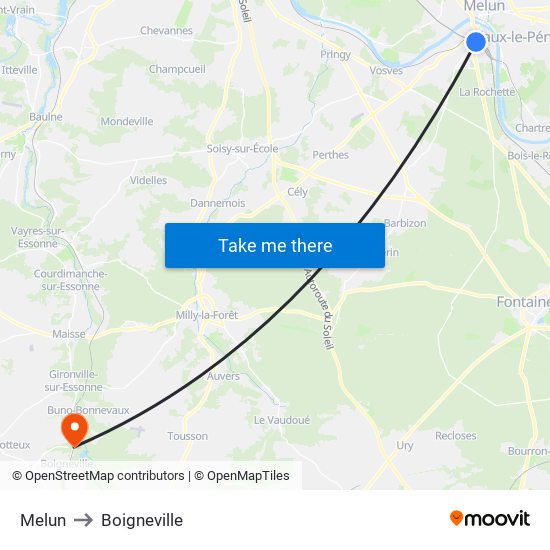 Melun to Boigneville map