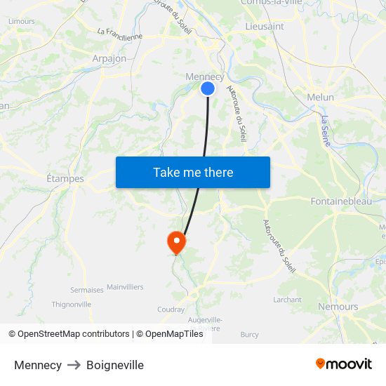 Mennecy to Boigneville map