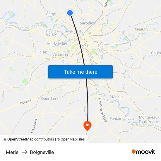 Meriel to Boigneville map