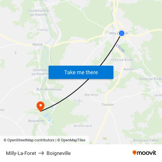 Milly-La-Foret to Boigneville map