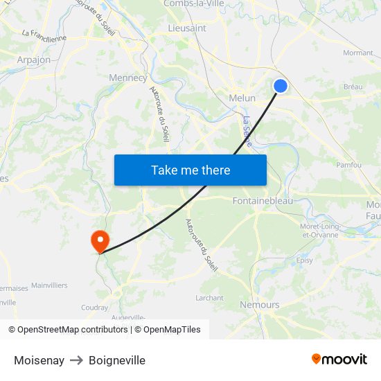 Moisenay to Boigneville map