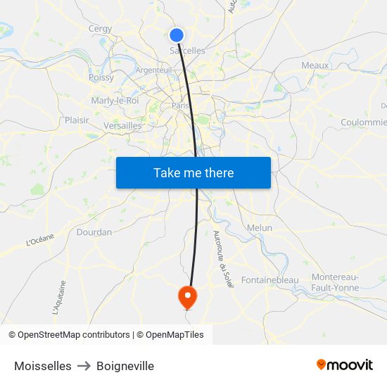 Moisselles to Boigneville map