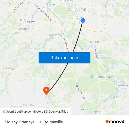 Moissy-Cramayel to Boigneville map