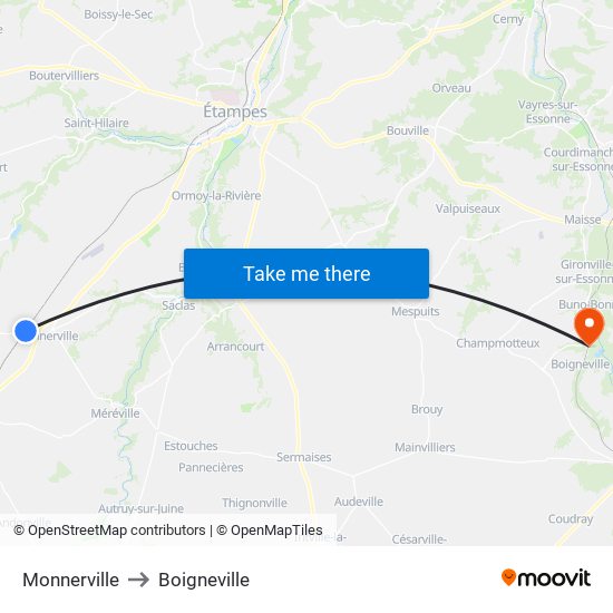 Monnerville to Boigneville map