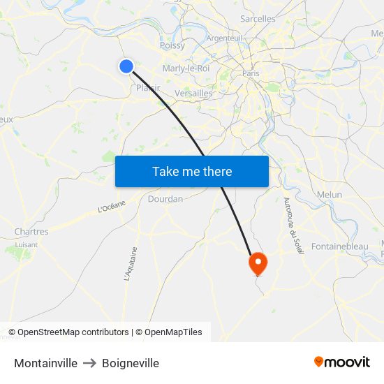 Montainville to Boigneville map