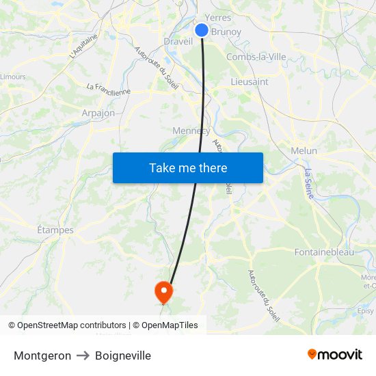 Montgeron to Boigneville map