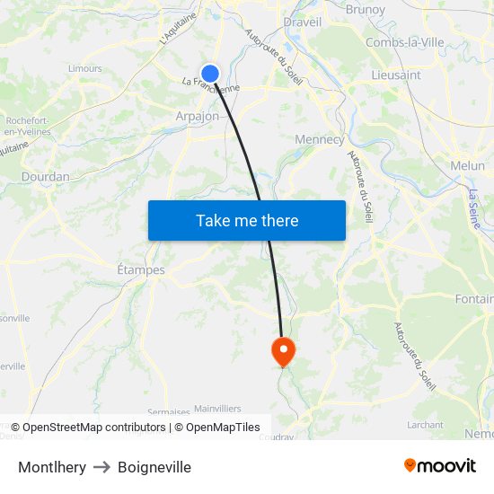 Montlhery to Boigneville map