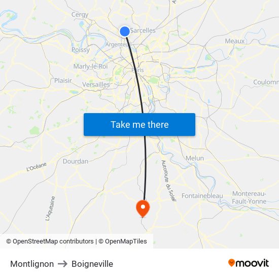 Montlignon to Boigneville map