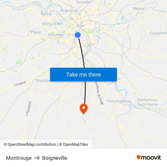 Montrouge to Boigneville map