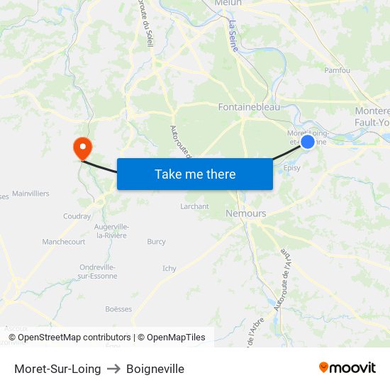 Moret-Sur-Loing to Boigneville map