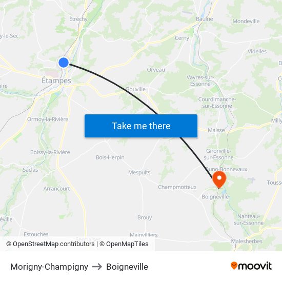 Morigny-Champigny to Boigneville map