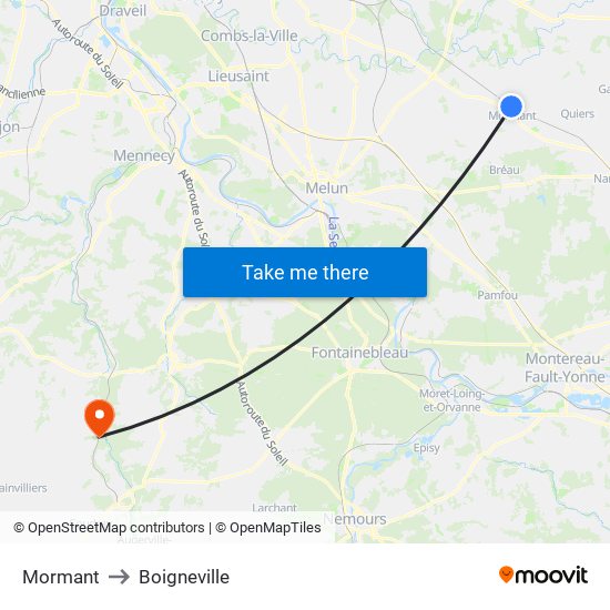 Mormant to Boigneville map