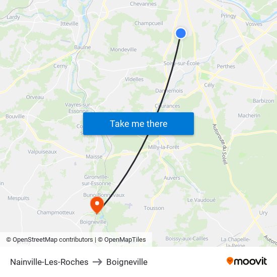 Nainville-Les-Roches to Boigneville map