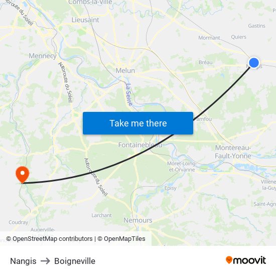 Nangis to Boigneville map