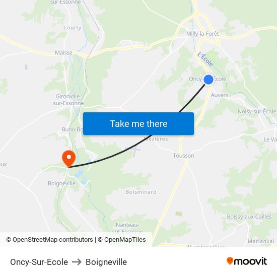 Oncy-Sur-Ecole to Boigneville map