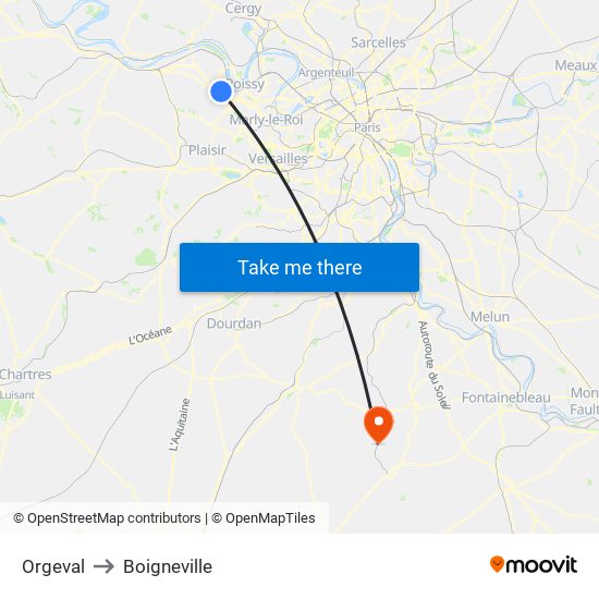 Orgeval to Boigneville map