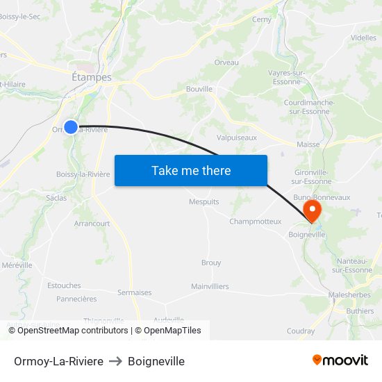 Ormoy-La-Riviere to Boigneville map