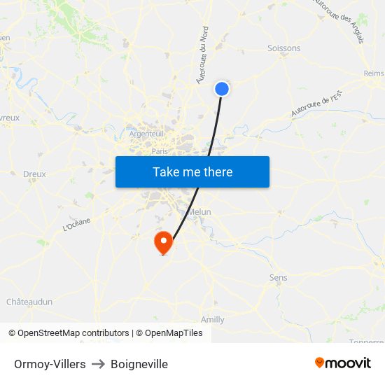 Ormoy-Villers to Boigneville map