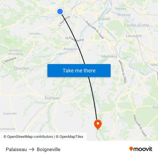 Palaiseau to Boigneville map