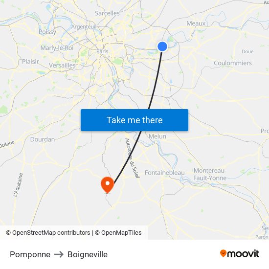 Pomponne to Boigneville map