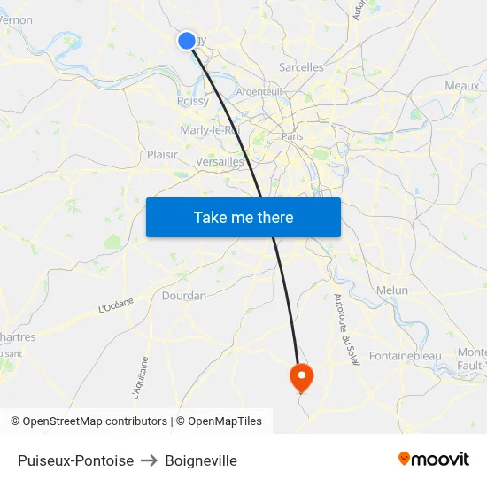 Puiseux-Pontoise to Boigneville map