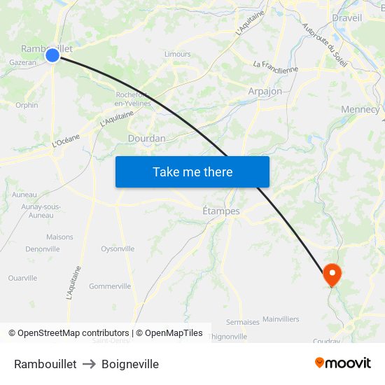 Rambouillet to Boigneville map