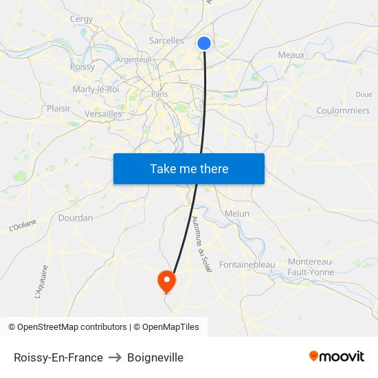 Roissy-En-France to Boigneville map