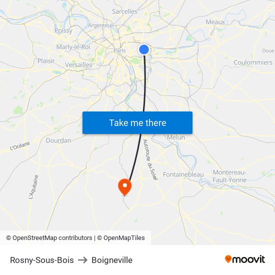Rosny-Sous-Bois to Boigneville map
