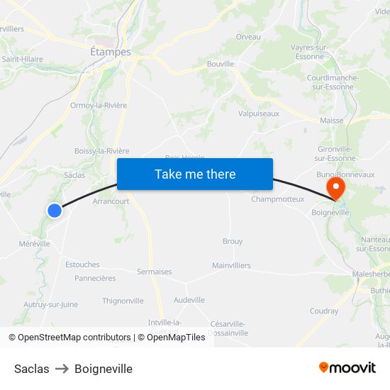 Saclas to Boigneville map
