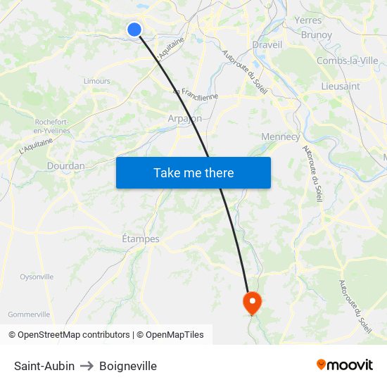 Saint-Aubin to Boigneville map