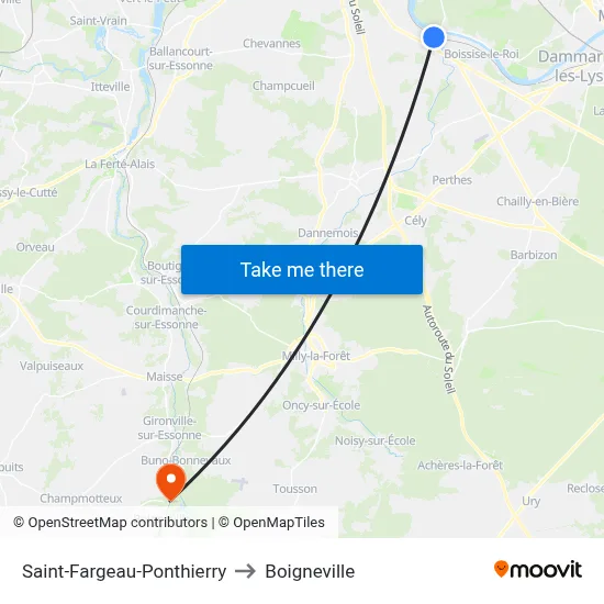 Saint-Fargeau-Ponthierry to Boigneville map