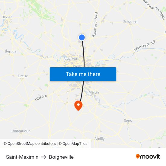 Saint-Maximin to Boigneville map