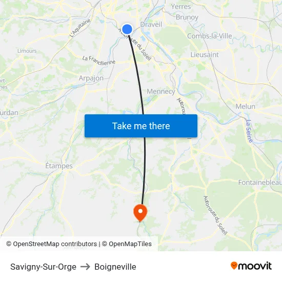 Savigny-Sur-Orge to Boigneville map