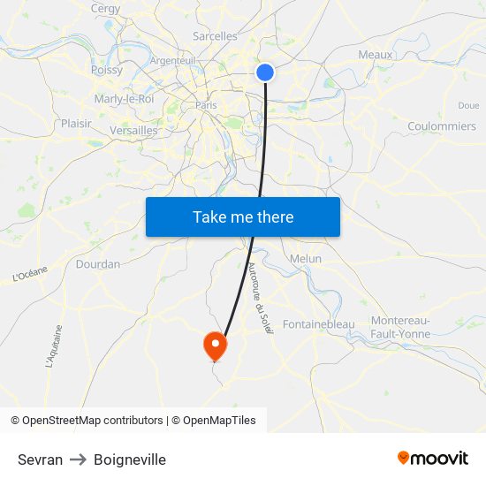 Sevran to Boigneville map