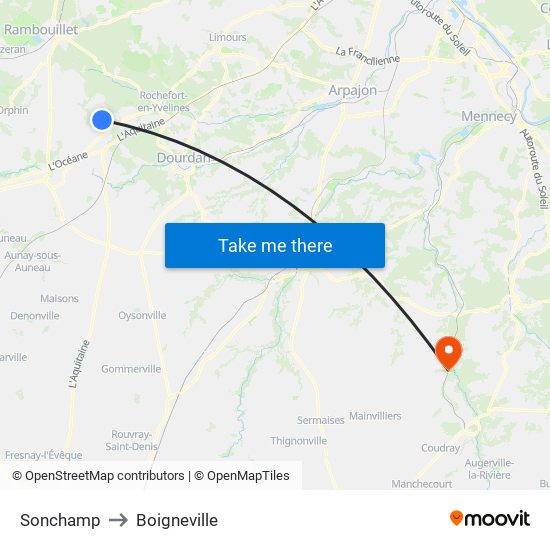 Sonchamp to Boigneville map