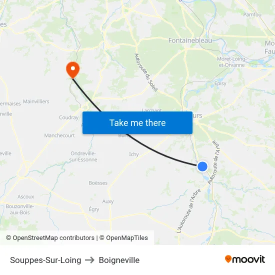 Souppes-Sur-Loing to Boigneville map