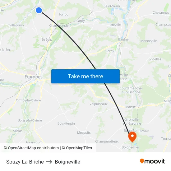 Souzy-La-Briche to Boigneville map