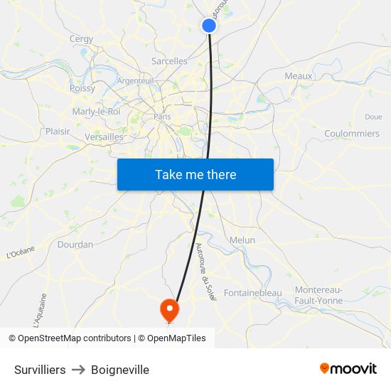 Survilliers to Boigneville map