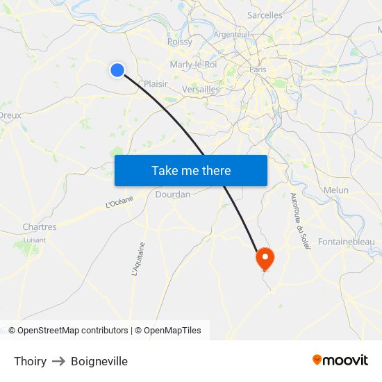 Thoiry to Boigneville map