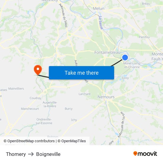 Thomery to Boigneville map