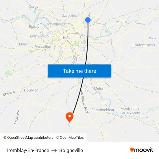 Tremblay-En-France to Boigneville map